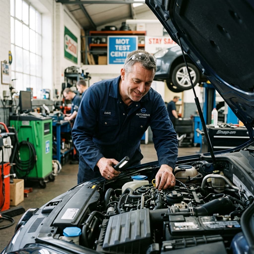 Technician working on vehicle